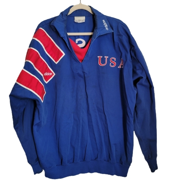 Vintage 1990's Adidas USA Olympic Training Track Top L Large Blue Long Sleeve - Picture 1 of 9